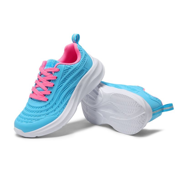 [Durastep] Kids Lace-up Running Sneakers - BLUE HOT PINK - 4